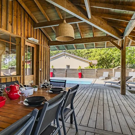 וילה Bois Typique Du Bassin Avec Piscine Chauffee Au Bord Du Lac, La Gde Escoure לאקאנו